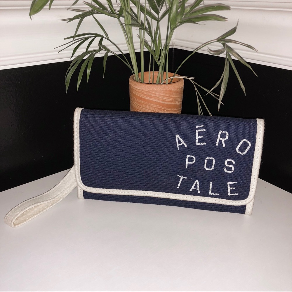 Aeropostale Navy Blue & White Canvas Wallet Clutch